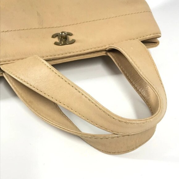 CHANEL Turnlock CC CC Mark Bag Tote Bag Hand Bag Leather Beige - Picture 8 of 16